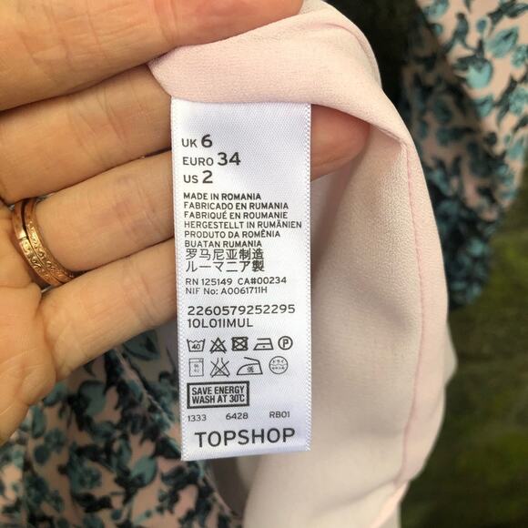 TopShop Floral Colorblock Bell Long Sleeve Mock Neck Romper Playsuit 2 - Picture 9 of 11